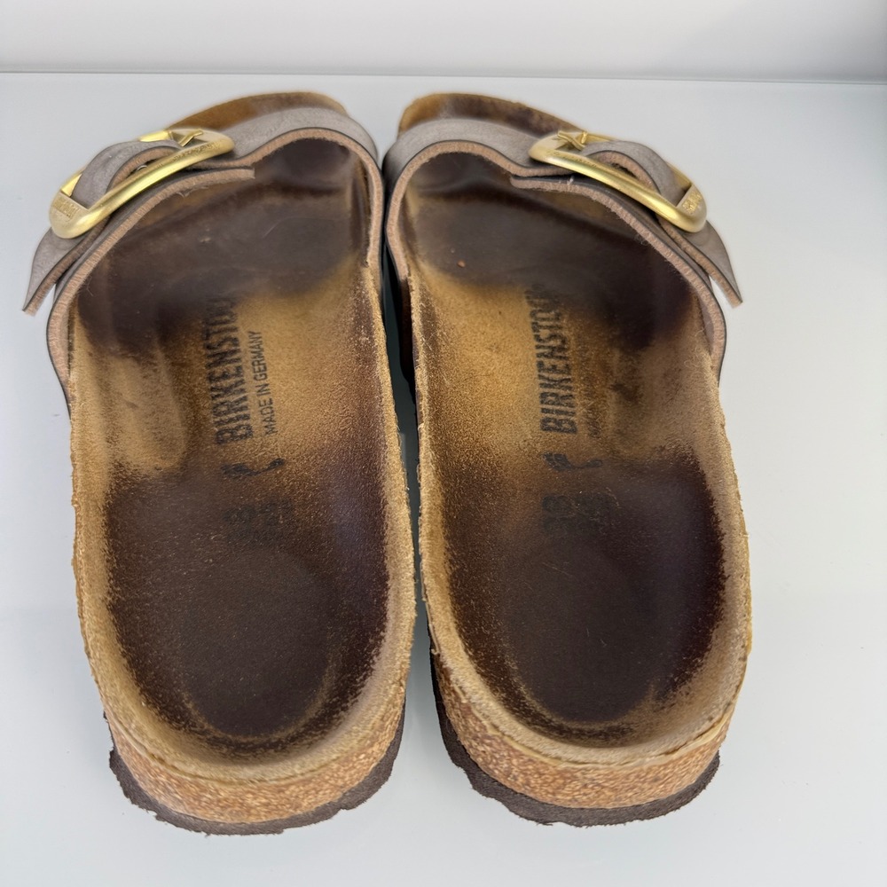 Revolve Birkenstock Madrid Big Buckle Women 38 Taupe Metallic Slide Sandal - Picture 8 of 12